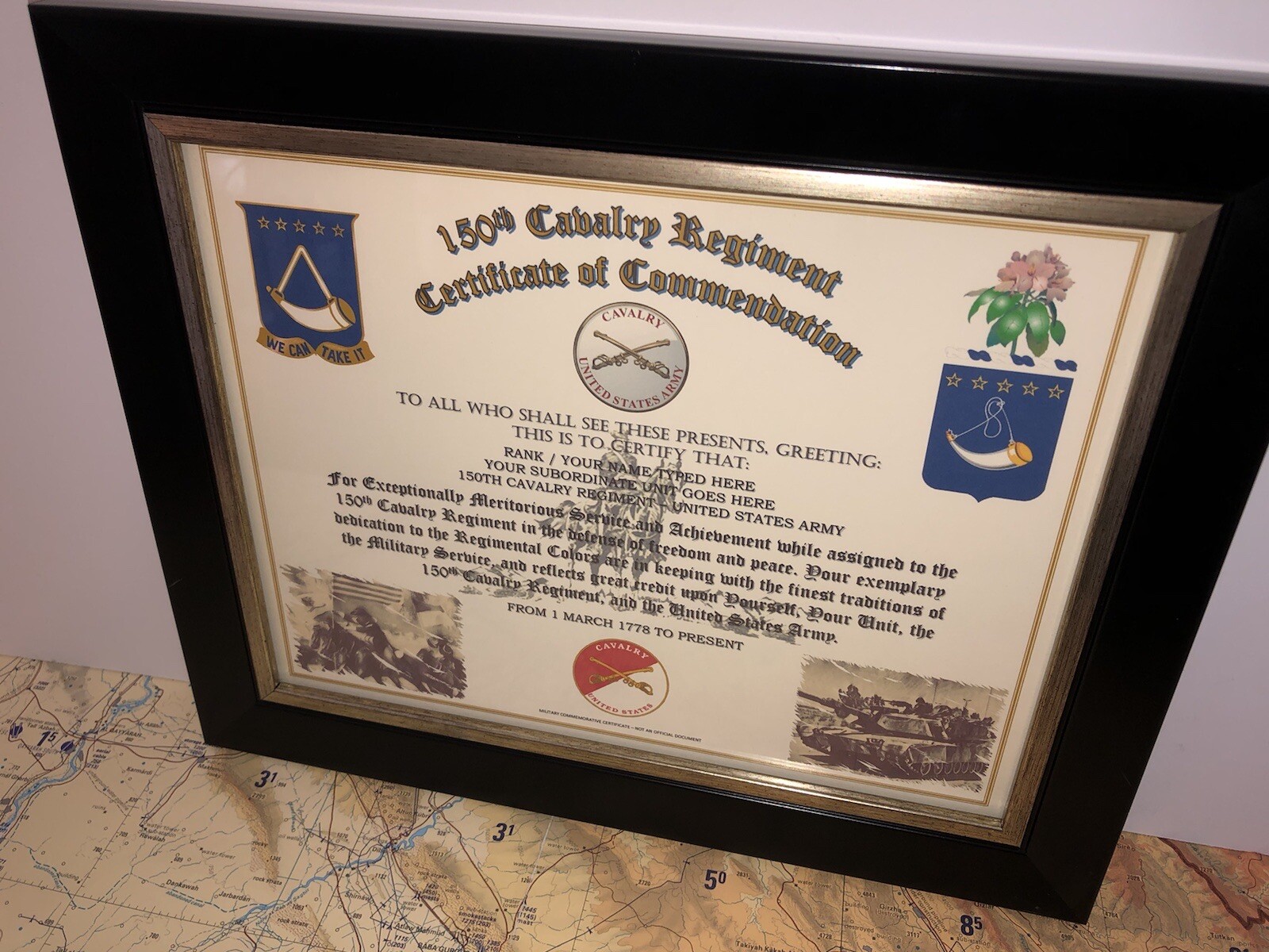 150TH U.S. CAVALRY REGIMENT / COMMEMORATIVE - CERTIFICATE OF COMMENDATION