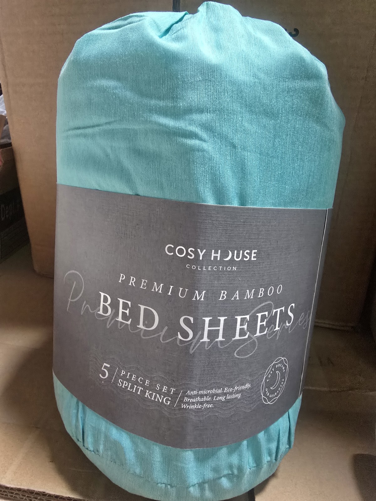 Cosy House Collection Bamboo SPLIT KING 5pc Sheet Set Corner Straps TURQUOISE