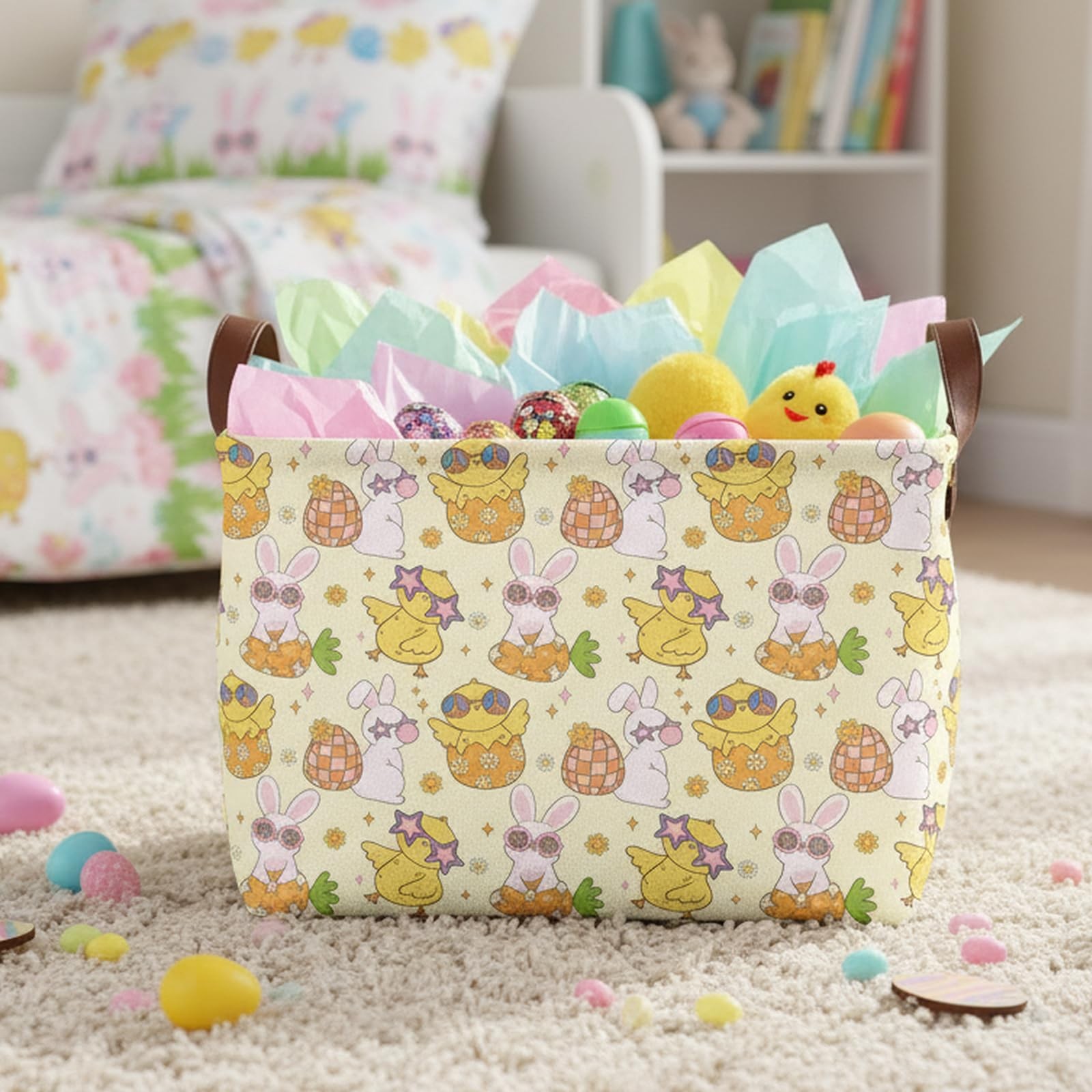 Large Rectangular Cute Kid Easter Basket Empty Bunny Eggs Easter Basket Gift ...