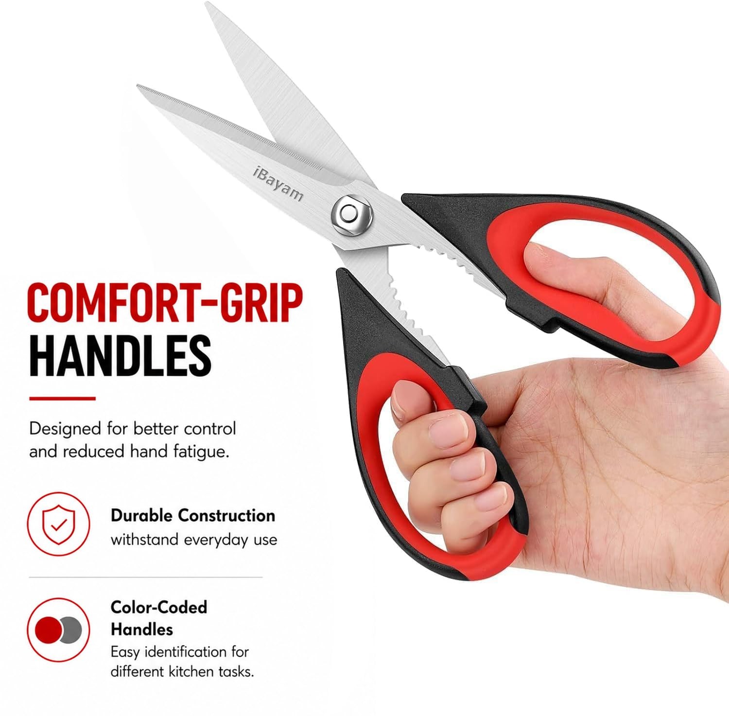 Heavy Duty Kitchen Shears 2-Pack Protective Sheath Black Red Black Gray
