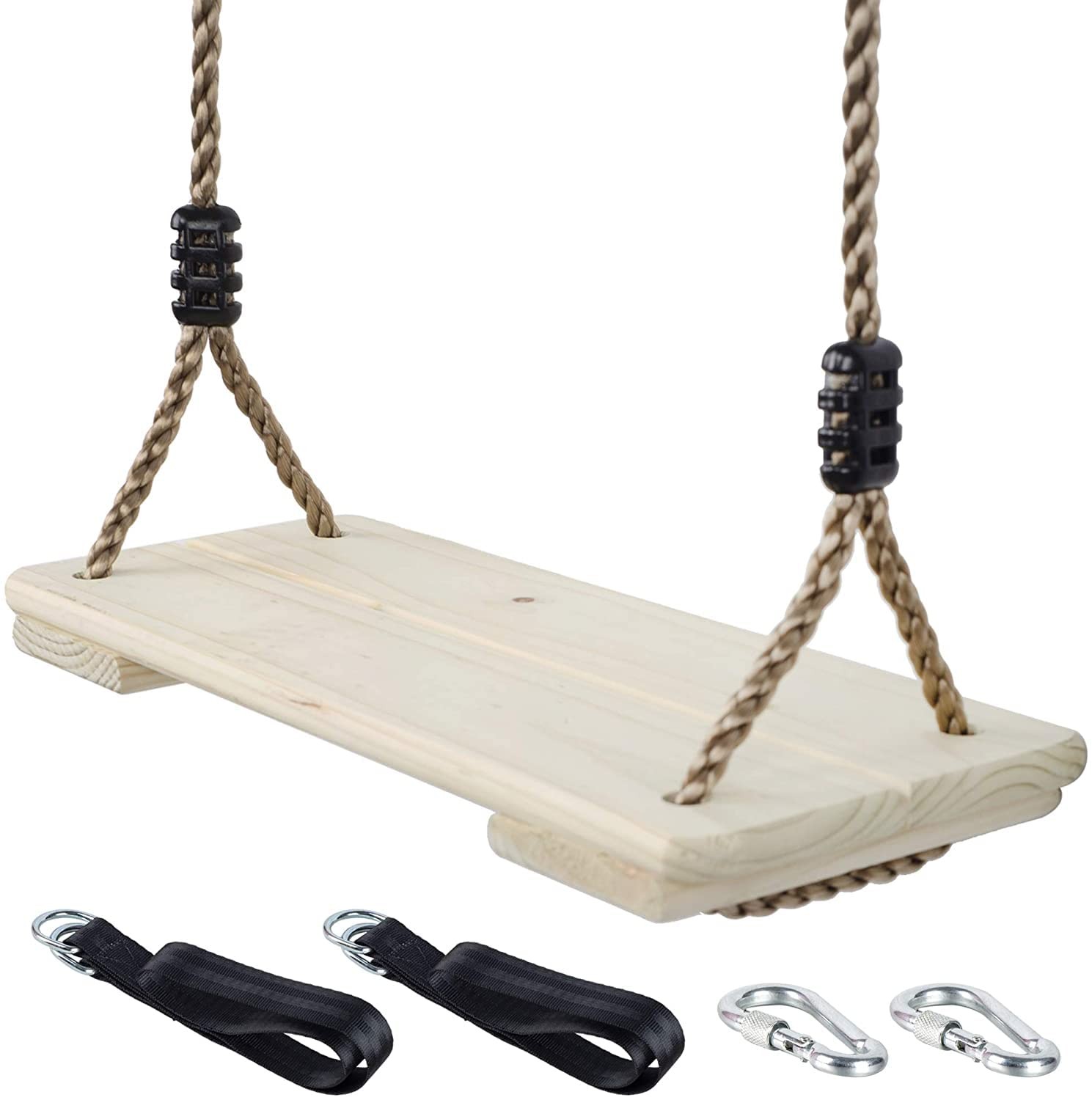 Wooden Swing Seat, Nostalgic Outdoor Wood Swing for Kids , Tree Straps Set Ac...