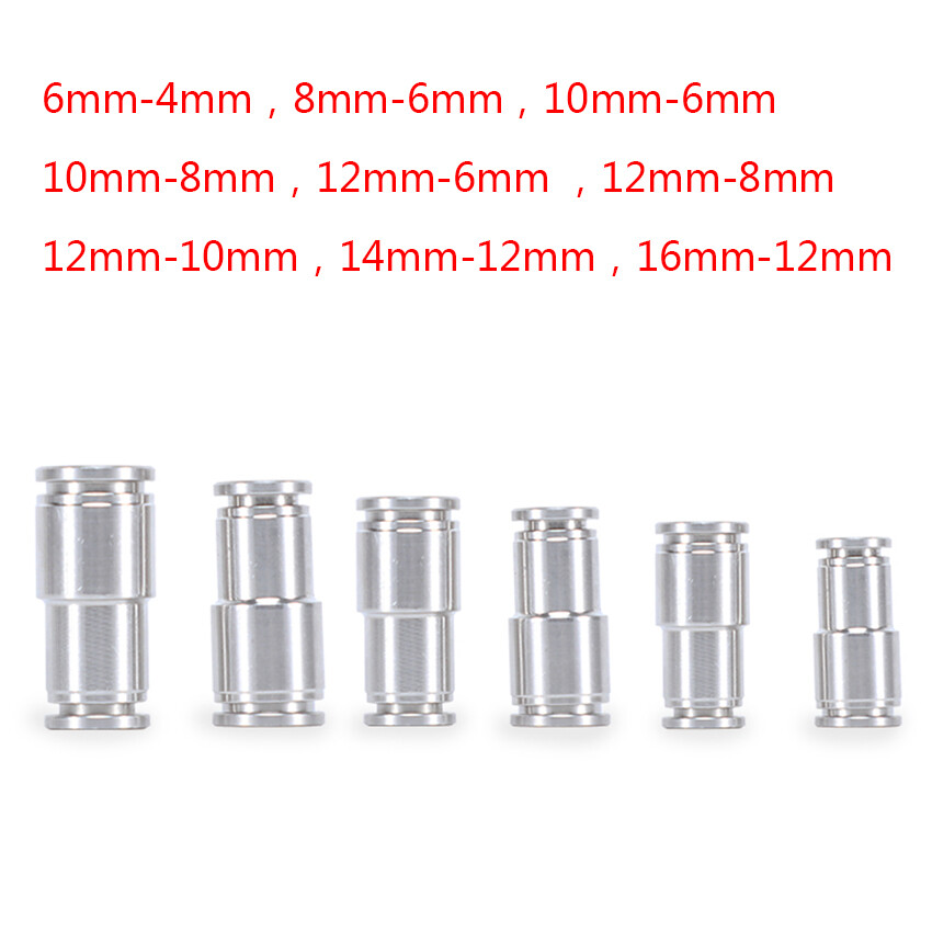 Stainless Steel Pneumatic Hose Push-In Reducing Straight Connector Fittings 304