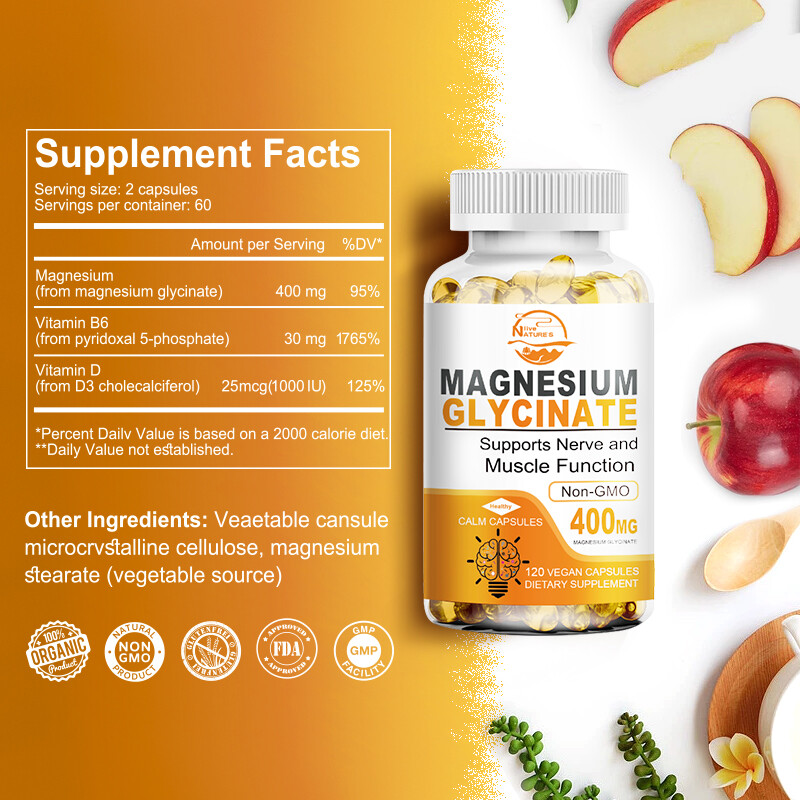Magnesium Glycinate 400mg - 120 Capsules For Sleep, Stress Relief Support Bone