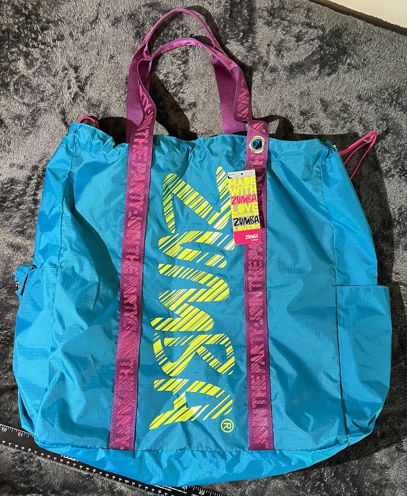 NWT ZUMBA Workout Gym Bag Lightweight Large Tote W/ Side Pockets AND New Towel