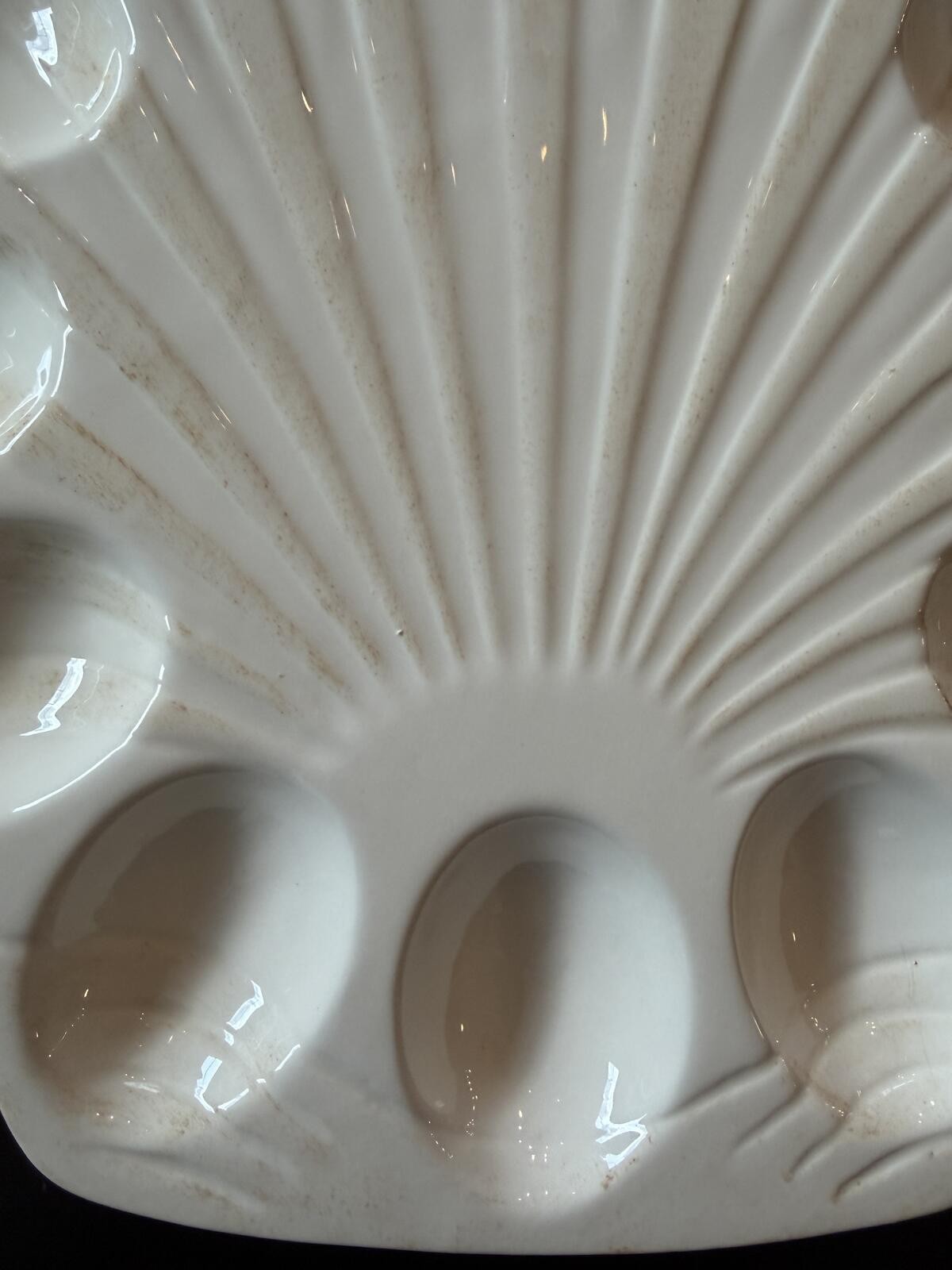 Seashell Deviled Egg Plate- Coastal Speckled Ceramic- 11” Seafare- Summer Decor
