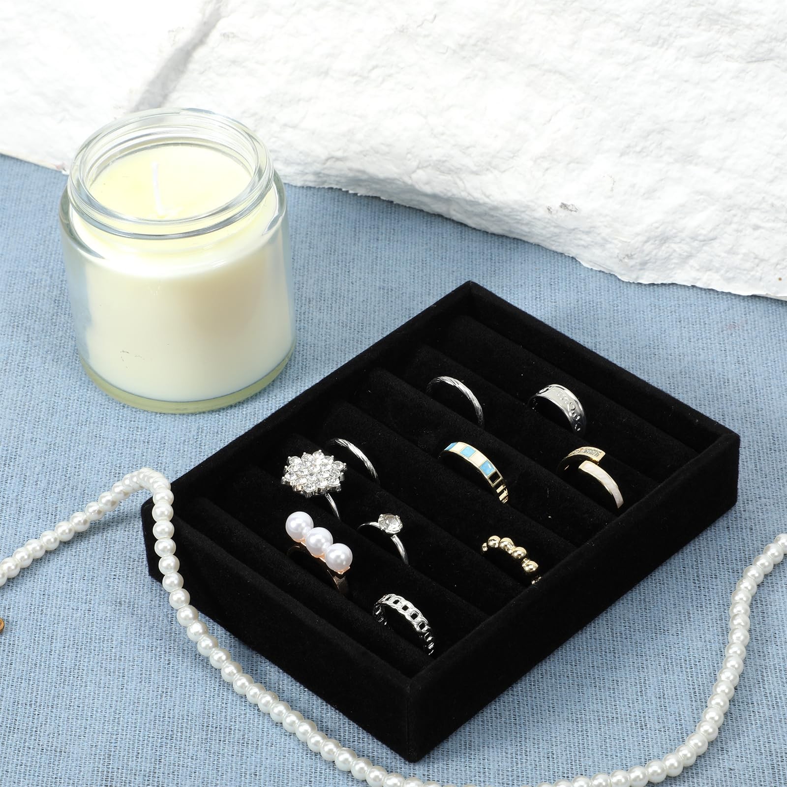 Xyembu 2 PCS Black Velvet Stackable Ring Organizer Tray, Earrings