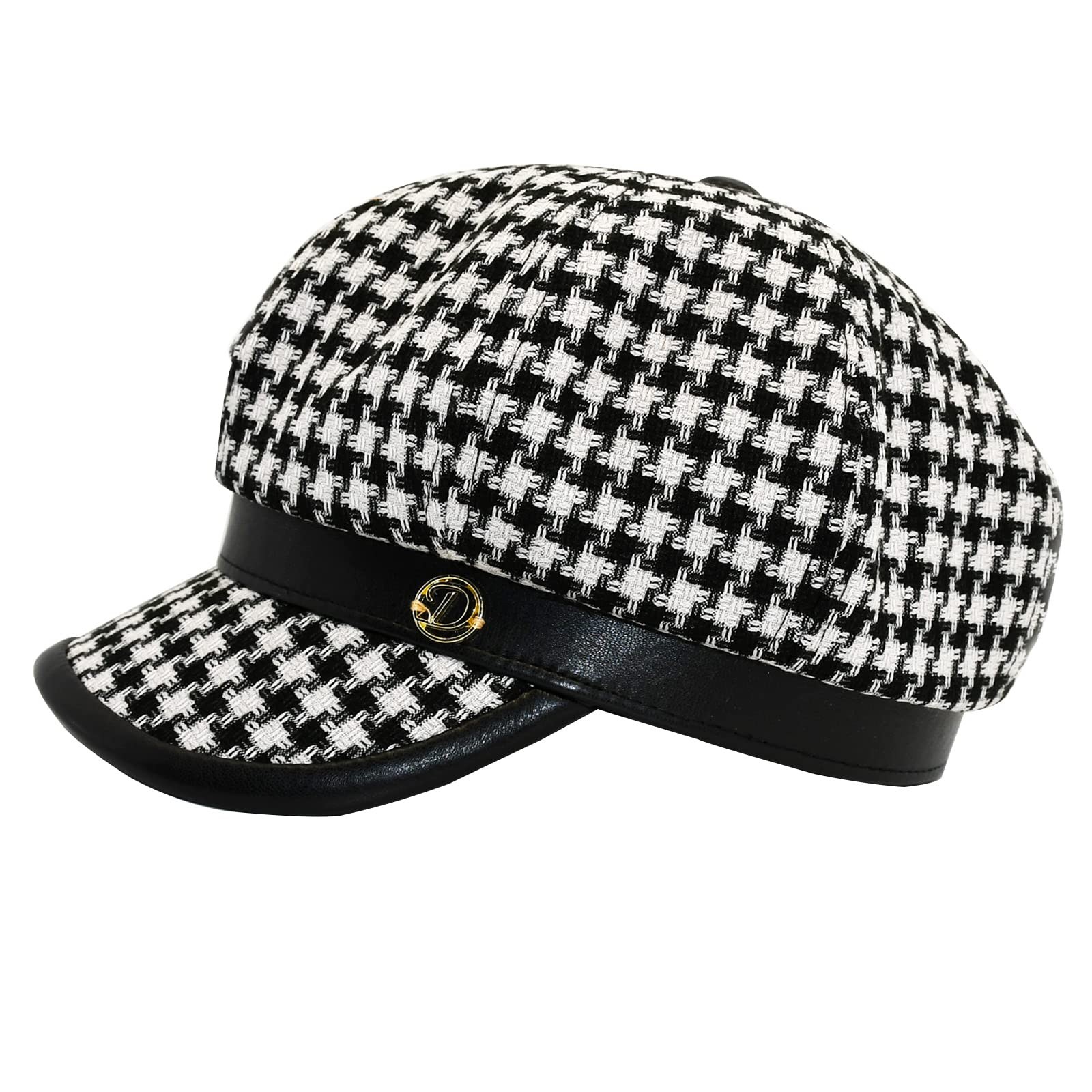 KORIXINE Black and White Newsboy Hats for Women - Womens Houndstooth Beret Ha...