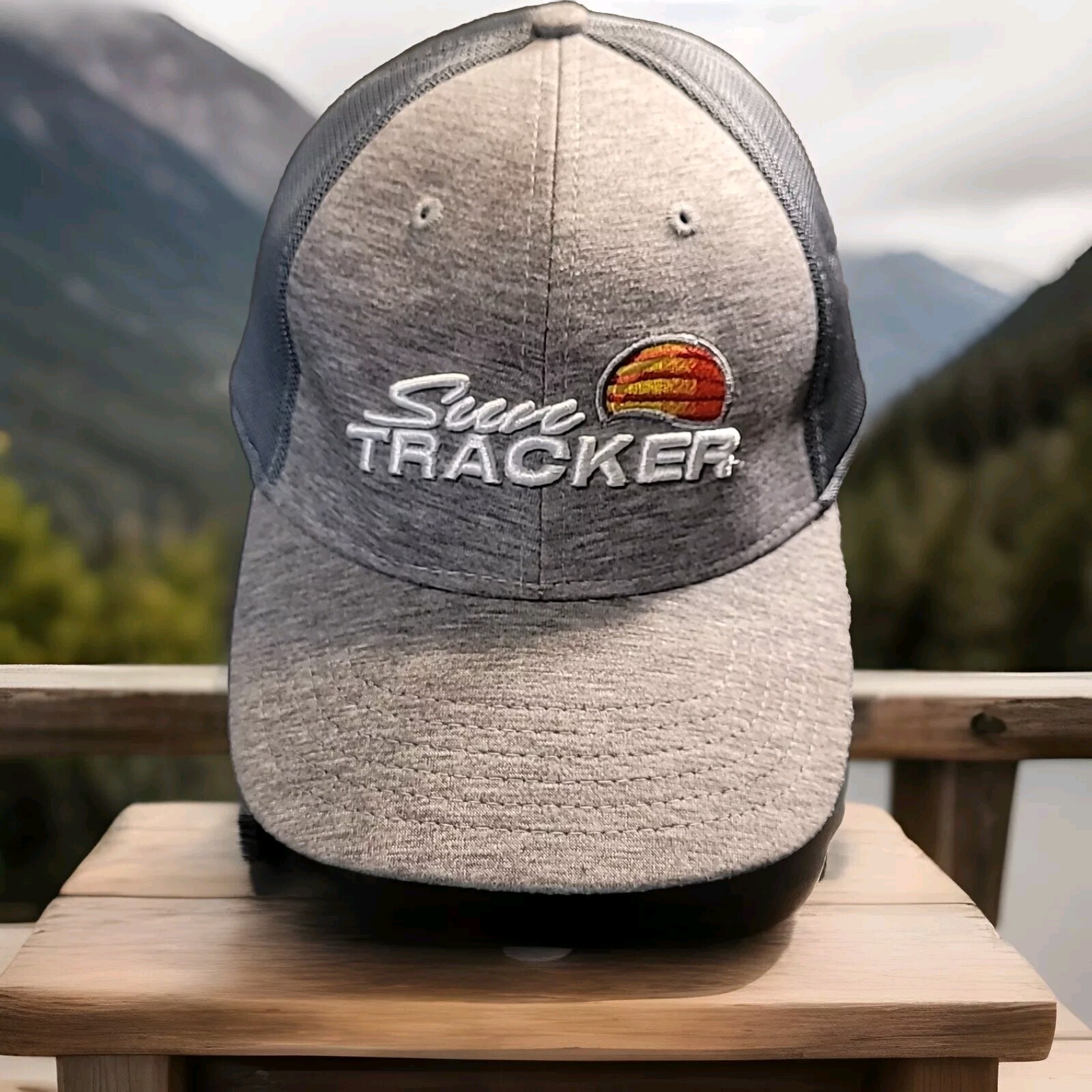 Sun Tracker Gray Hat Cap Fabric & Mesh Hat Cap White Yellow Orange