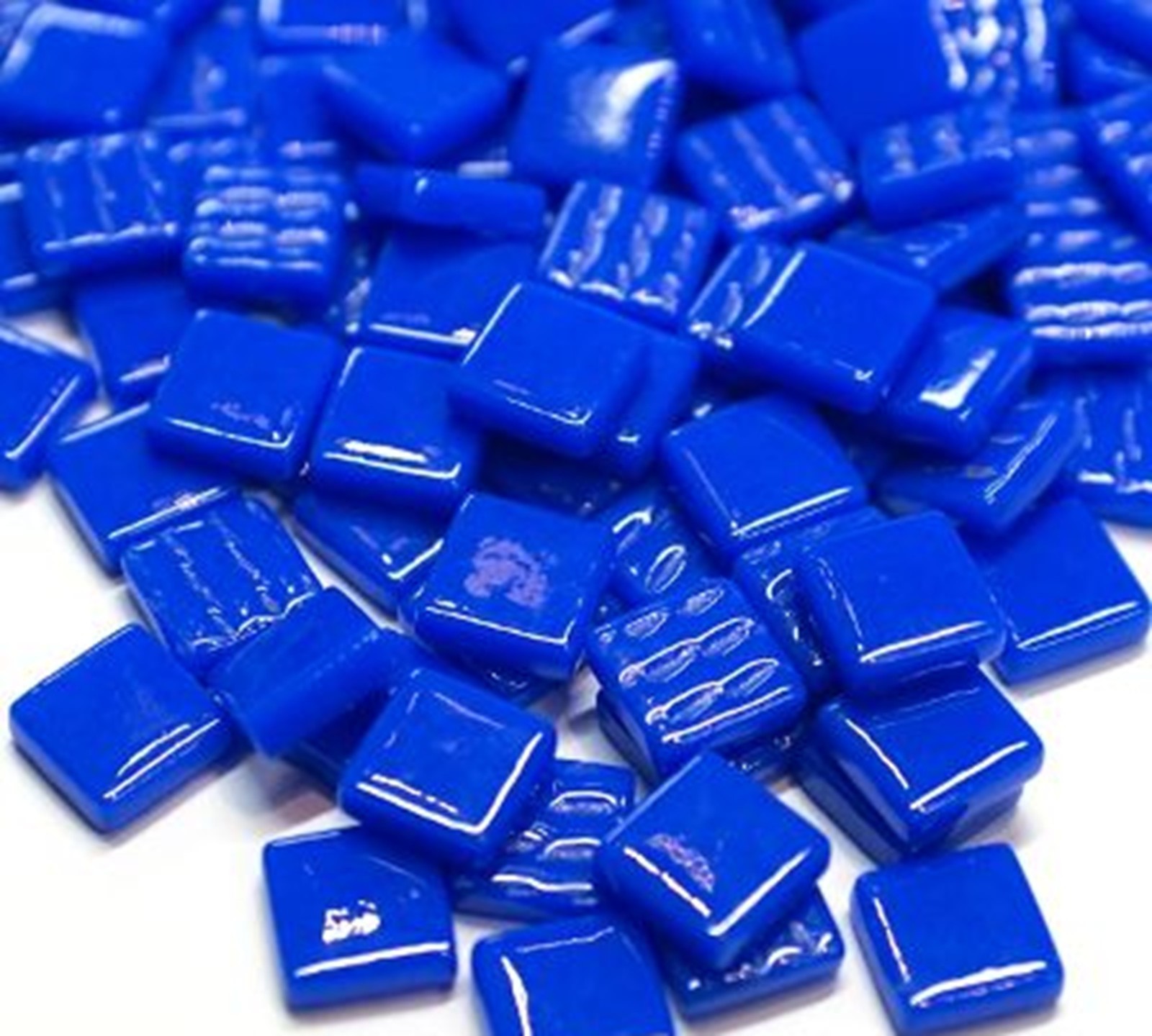 50 Tiles - 12 mm Brilliant Blue Glass Square Mosaic Tile Pieces