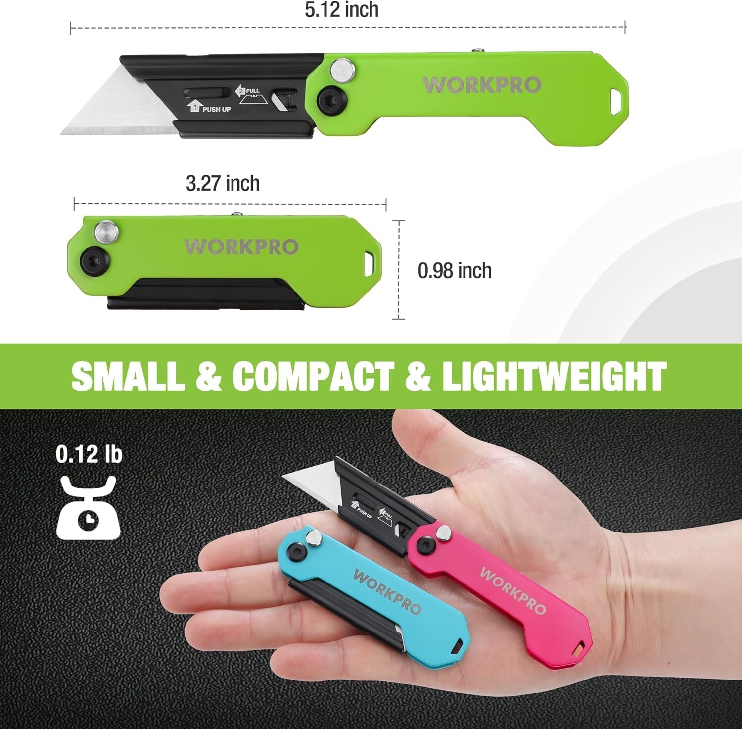 WORKPRO 3PCS Folding Utility Knife Mini Box Cutter Axis Lock Quick-change Blades