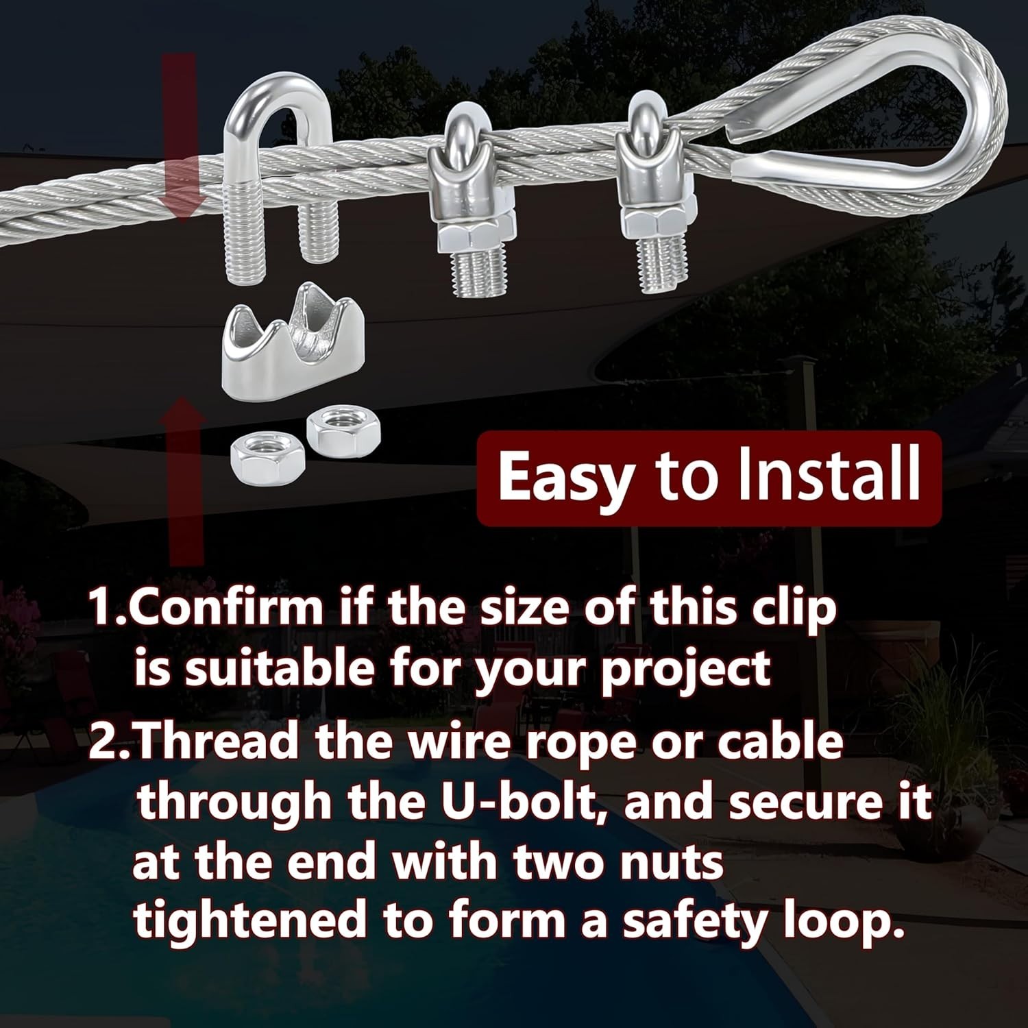 Durable 20PCS Stainless Steel Wire Rope Clips for Various Securing Needs