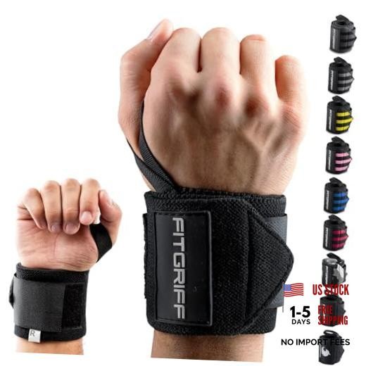 Wrist Wraps for Weightlifting (18") Heavy-Duty Support for Gym, Bench Black