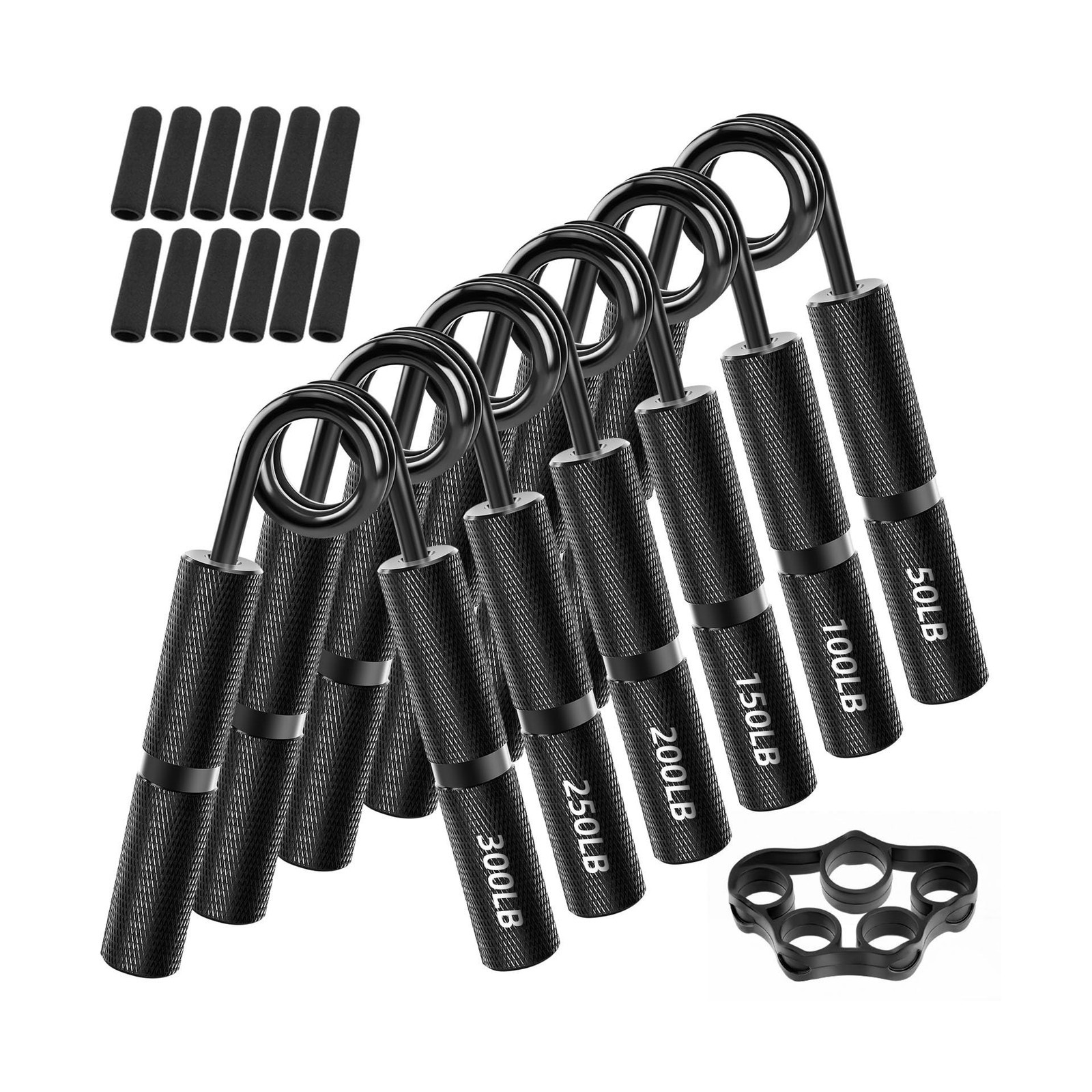 Hand Grip Strengthener Set, 6-Pack 50LB to 300LB, Heavy-Duty with Foam