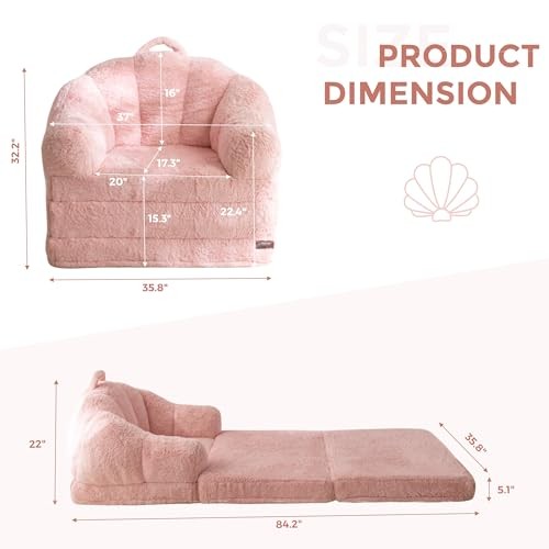 Folding Sofa Bed, 2 in 1 Convertible Sofa to Lounger Comfy Bean Single Pink