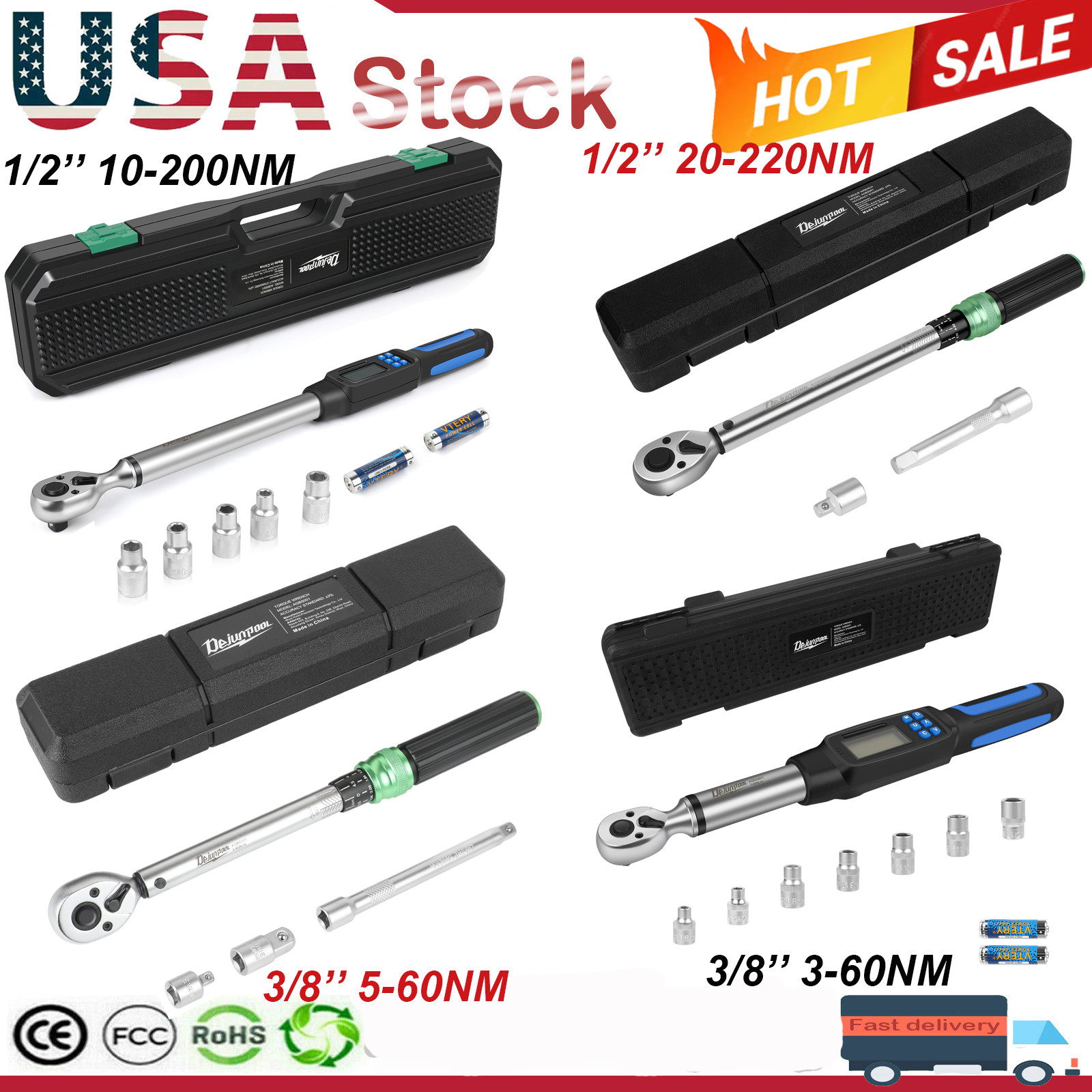 Torque Wrench Adjustable 1/2'' 3/8" 1/4''Drive Digital/Mechanical Torque Wrench