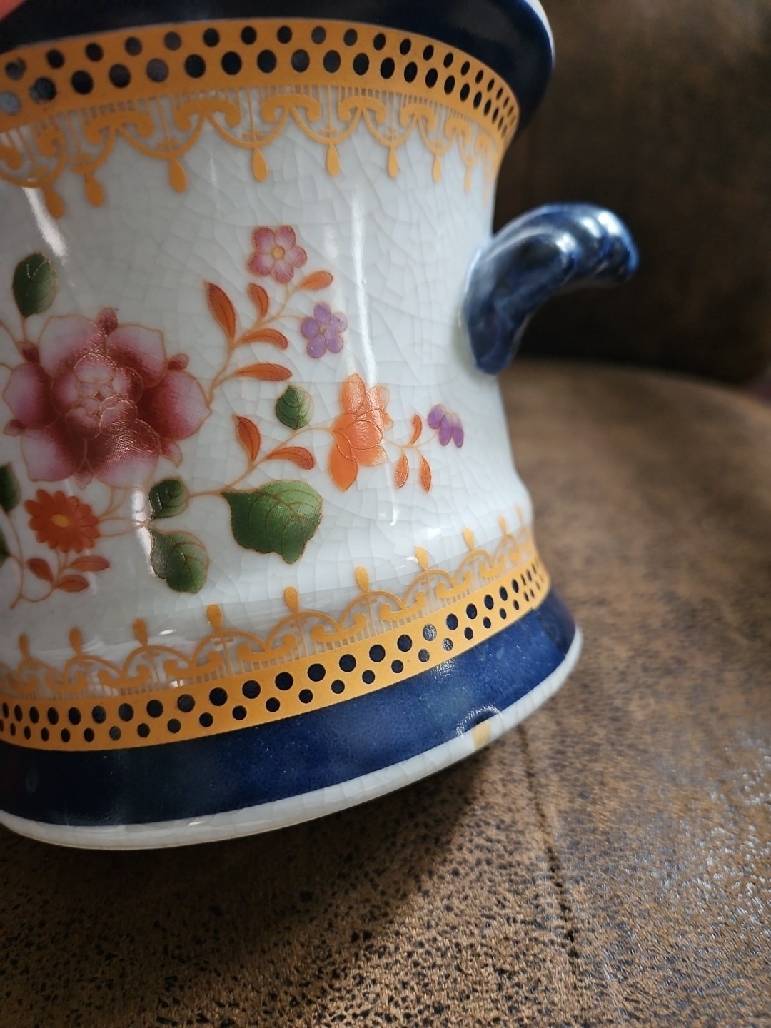 Decorative Cachepot Floral Planter With Handles Lots Of Crazing
