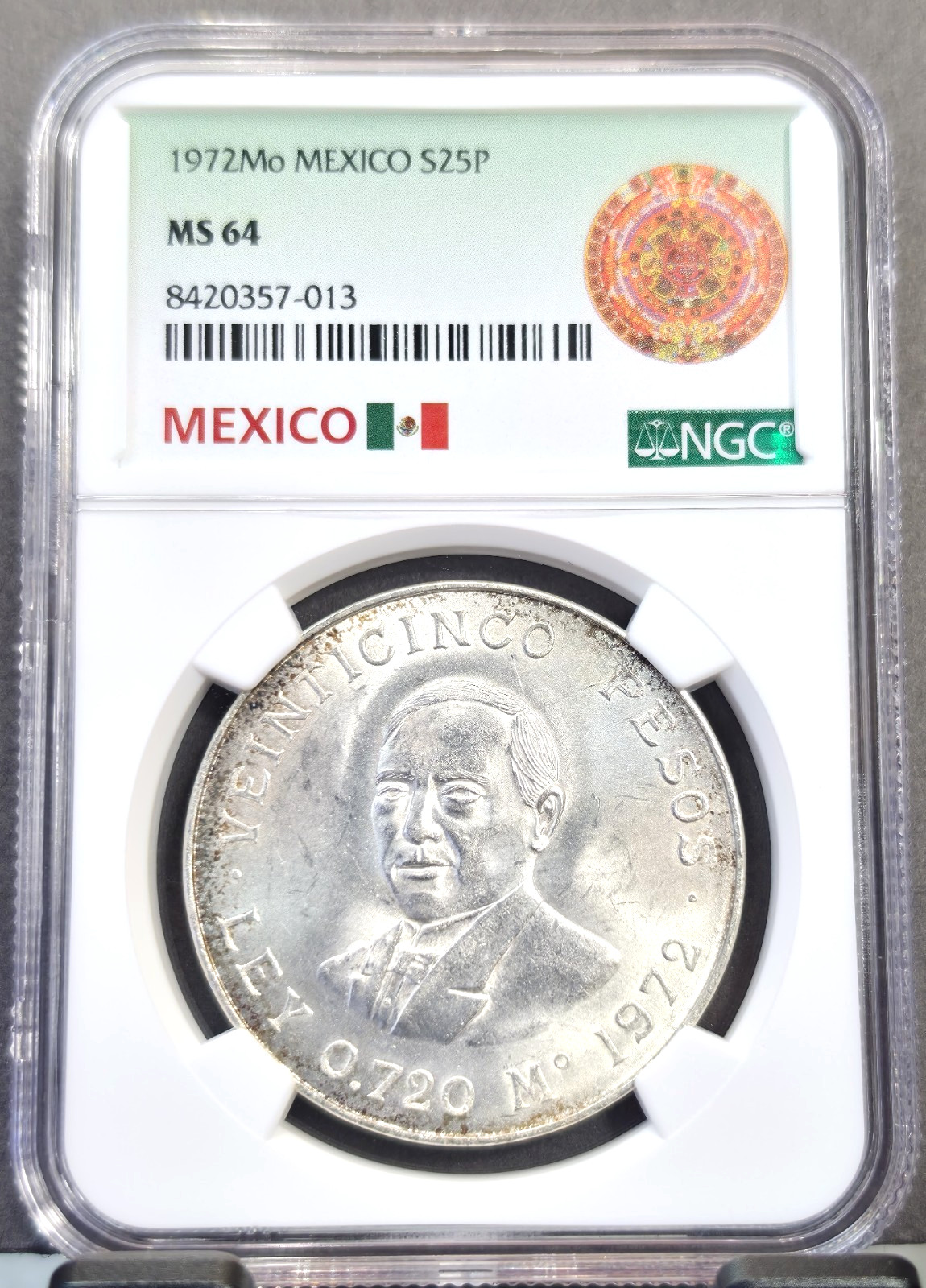 1972 MEXICO SILVER 25 PESOS BENITO JUAREZ NGC MS 64 BEAUTIFUL BU COIN