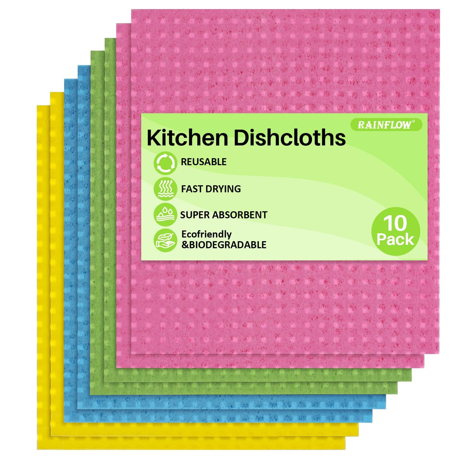 10 Pack Sponge Cloths Kitchen Reusable - Sponge Dish Cloth, Reusable and Abso...