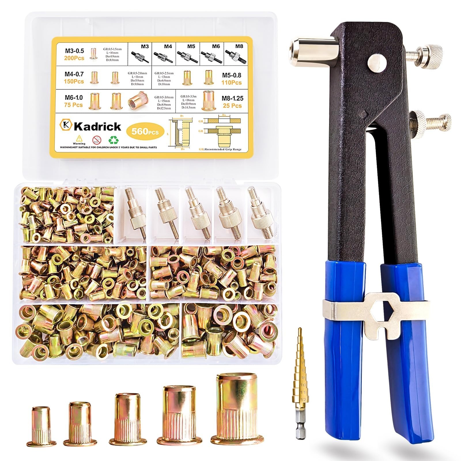 KADRICK Rivet Nuts Tool Kit with 560PCS Metric Threaded Rivets (M3 M4 M5 M6 M...