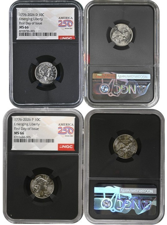 2026 D/P Emerging Liberty 10C Two Coin Set NGC MS66 First Day Issue #2830blk