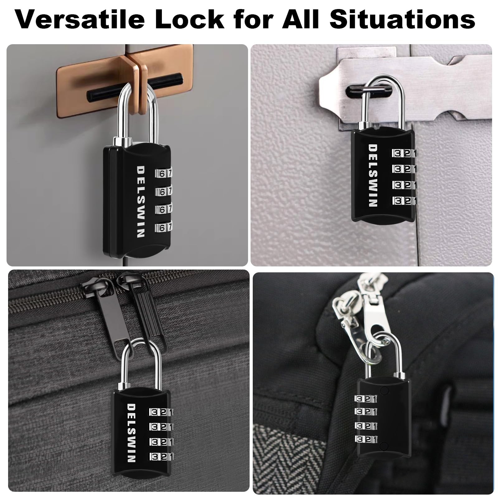 DELSWIN Small Combination Lock for Locker, 4-Digit 4 Pieces, Charcoal Black