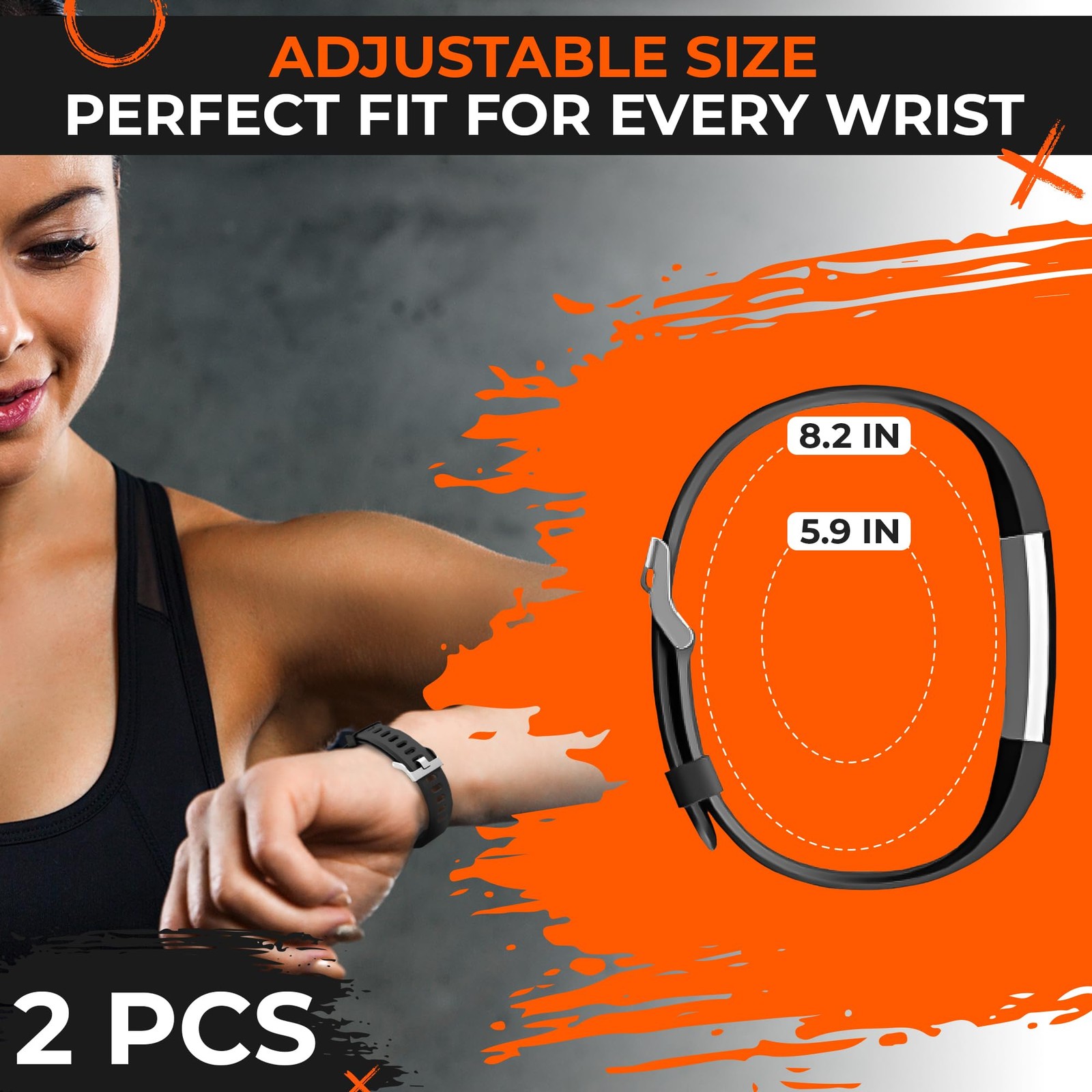 2Pack Bands Compatible with ID115Plus HR — Adjustable Silicone Wrist Straps