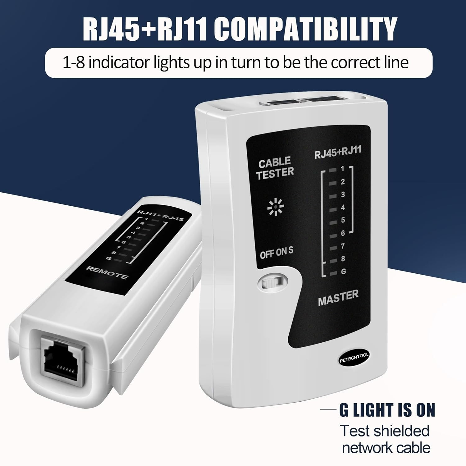 High-Performance RJ45/RJ11 Network Cable Tester with Easy-to-Read Display