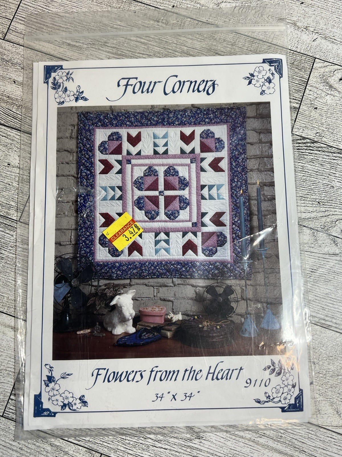 Four Corners Flowers from the heart Quilt quilting pattern instructions 34"x34"