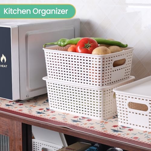 Plastic Storage Baskets with Lid-Plastic Storage Containers Stackable White