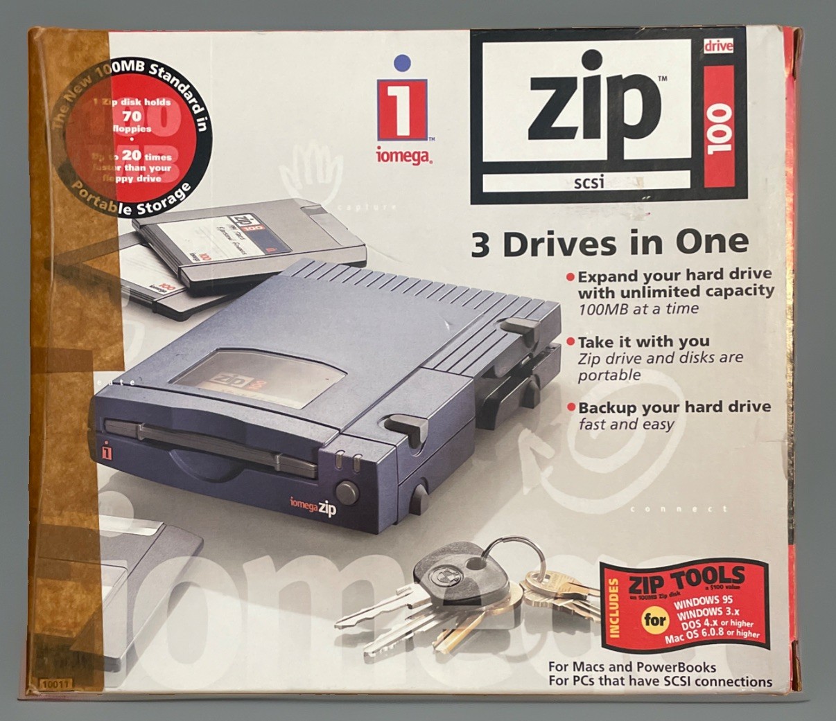 Iomega ZIP 100 SCSI External Drive 3 Drives In One New/Open Box