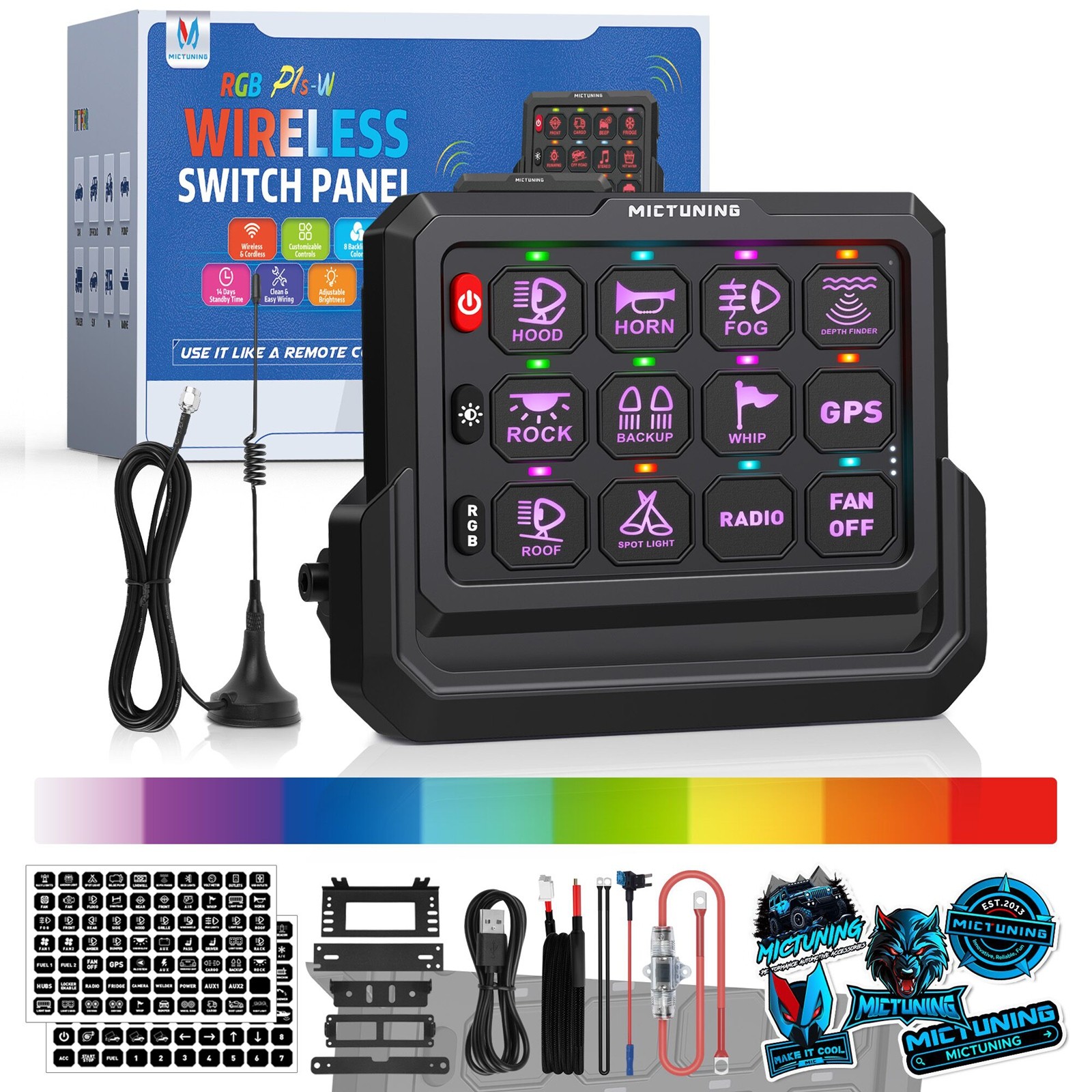 MICTUNING Wireless 328FT RGB Switch Panel 12V Toggle LED Circuit Relay System
