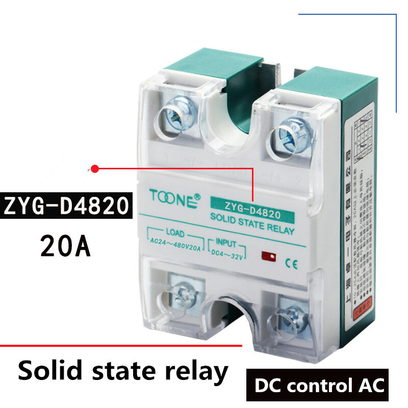 ZYG-D4820 single-phase solid state relay DC4-32V DC-AC AC24-480V 20A SSR-20DA