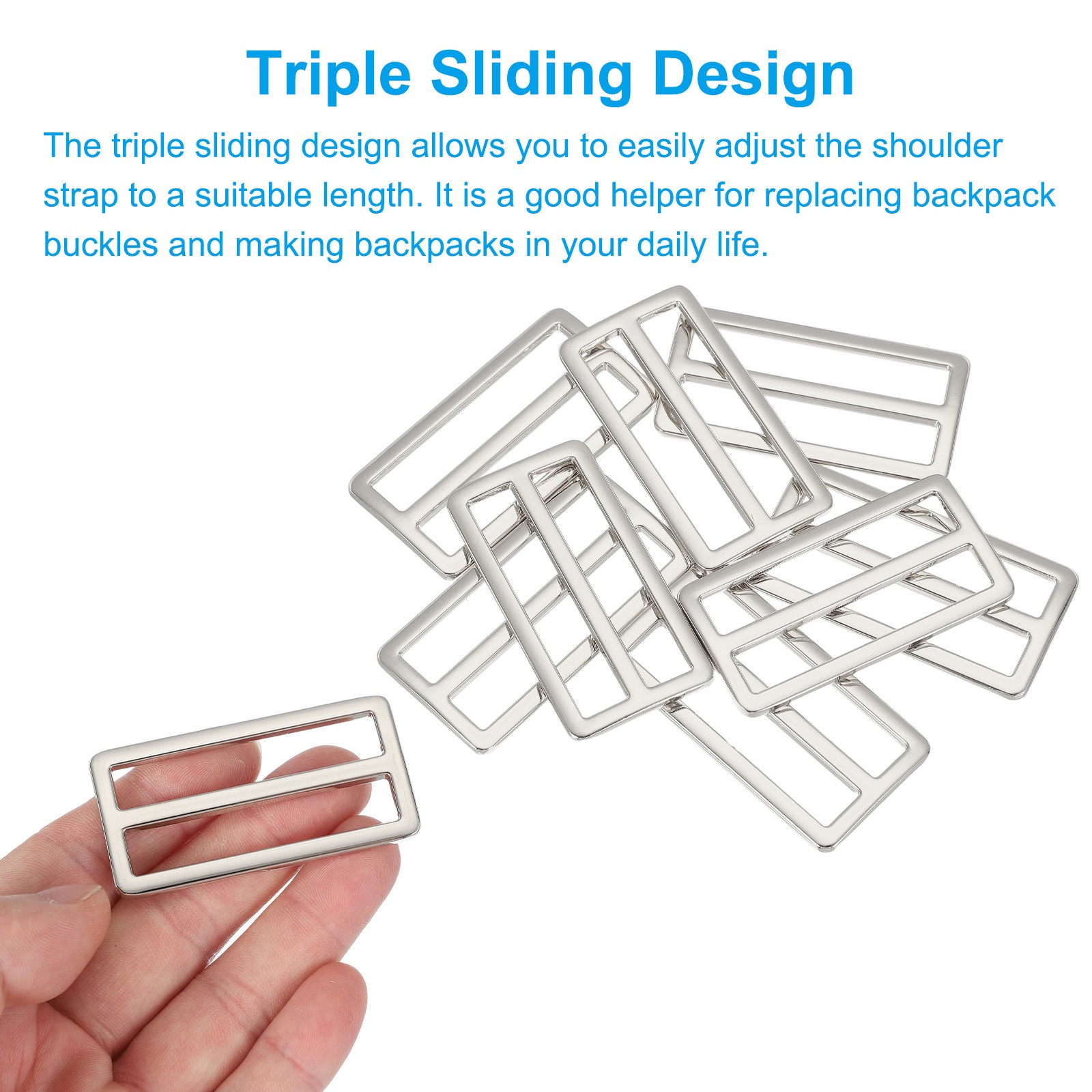 8 Pcs Metal Tri-glide Slide Buckle, 50mm Slider Strap Replacement, Silver