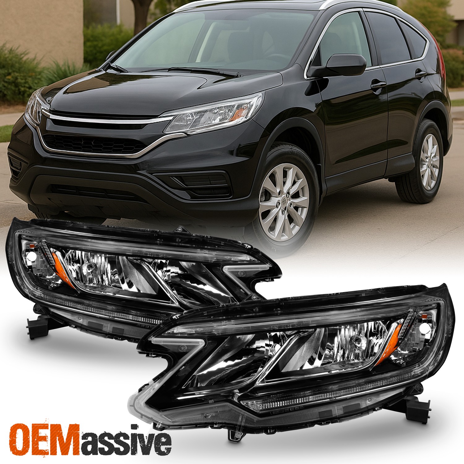 For 2015-2016 Honda CRV Halogen Type w/LED DRL Headlight Headlamp Left + Right