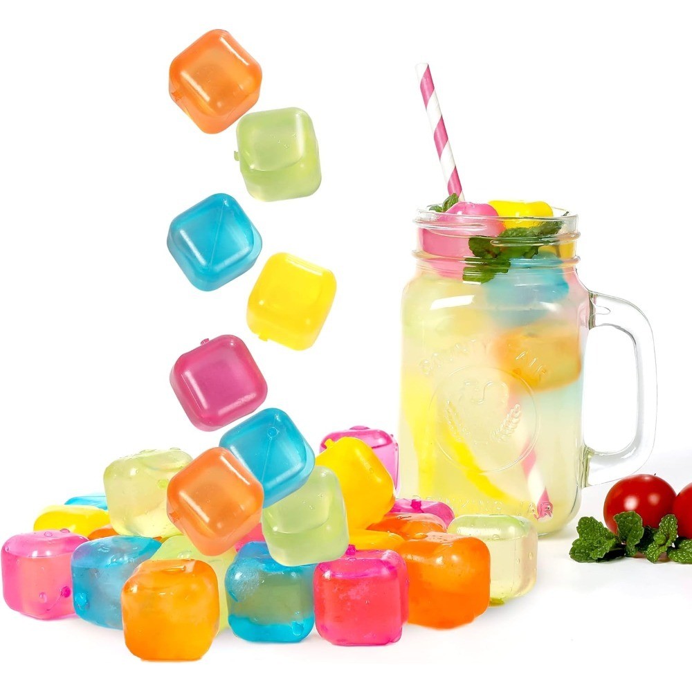 Reusable Ice Cube Plastic Ice Cubes 25 Pack Colorful Refreezable IceCubes for