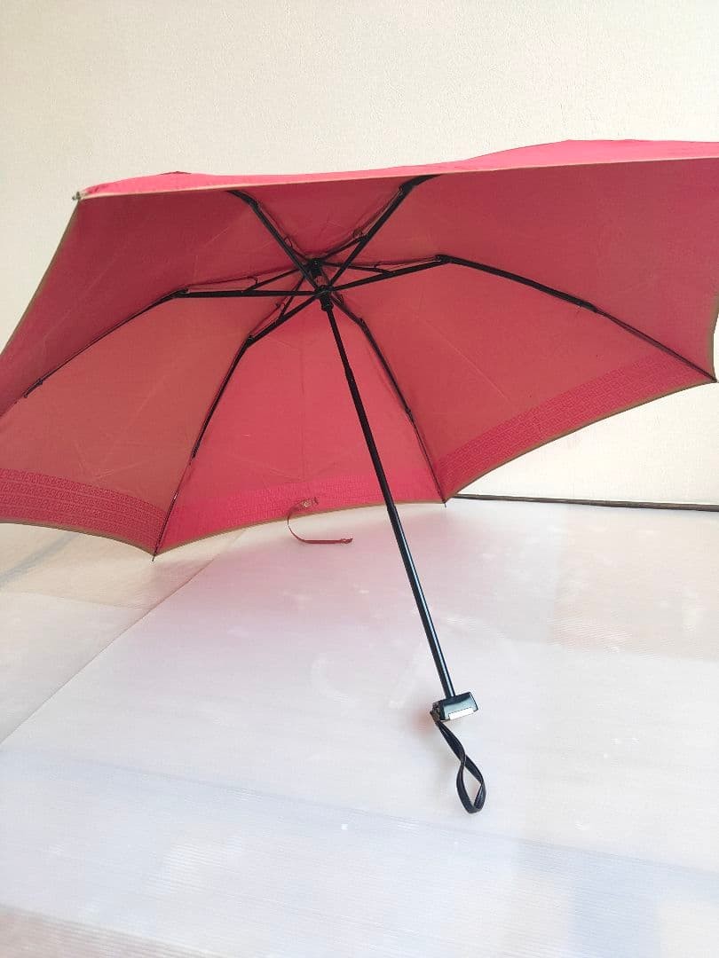 FENDI Zucca Folding Umbrella Red Classic Designer Compact Parasol Authentic