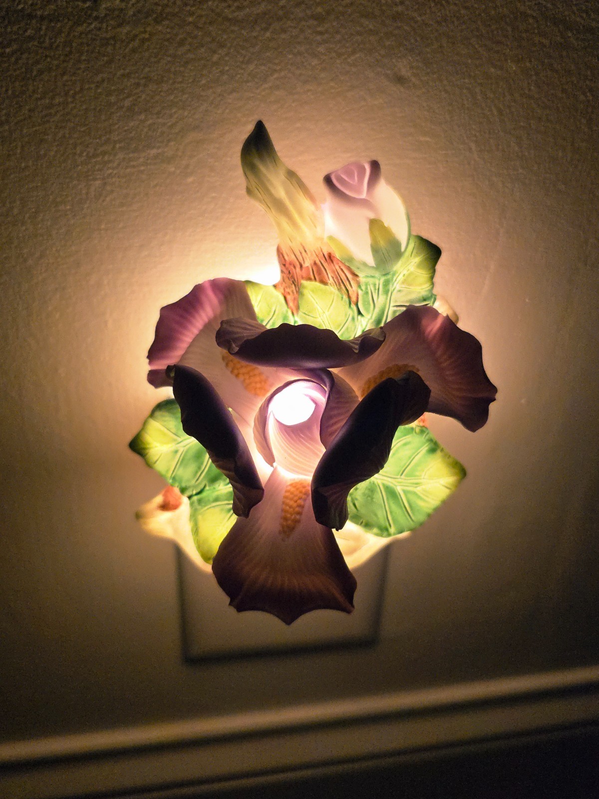 Vintage Porcelain Iris Flower Night Light, Tested Working, Original Box Gorgeous