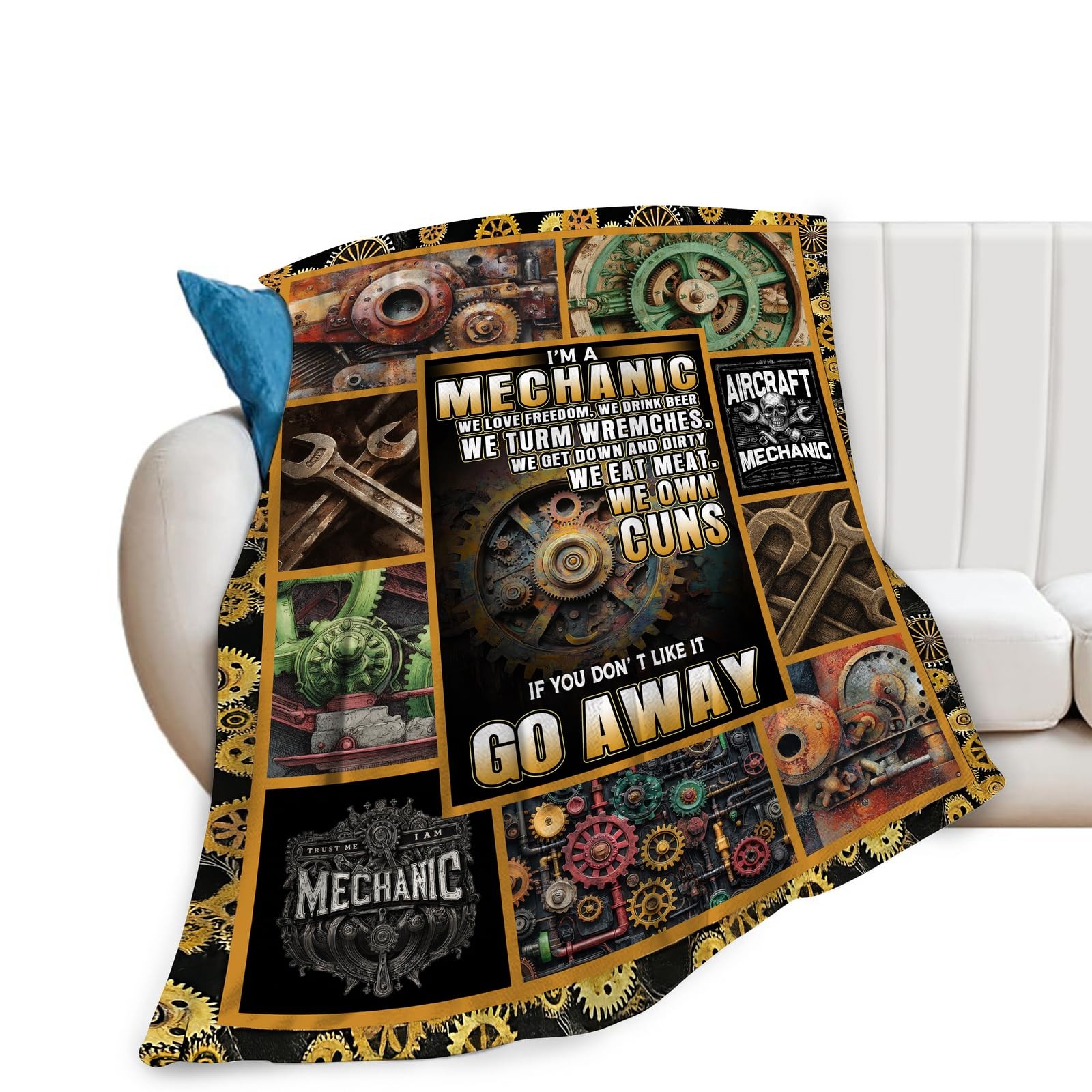 Mechanic Throw Blanket Soft Fuzzy Fleece Mechanical Cozy Plush 50x40 Inch