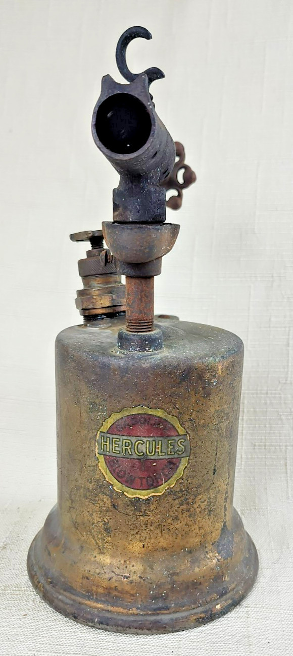 Vintage Hercules Brass Gas Blow Torch, Rustic Soldering/Welding Tool, UNTESTED