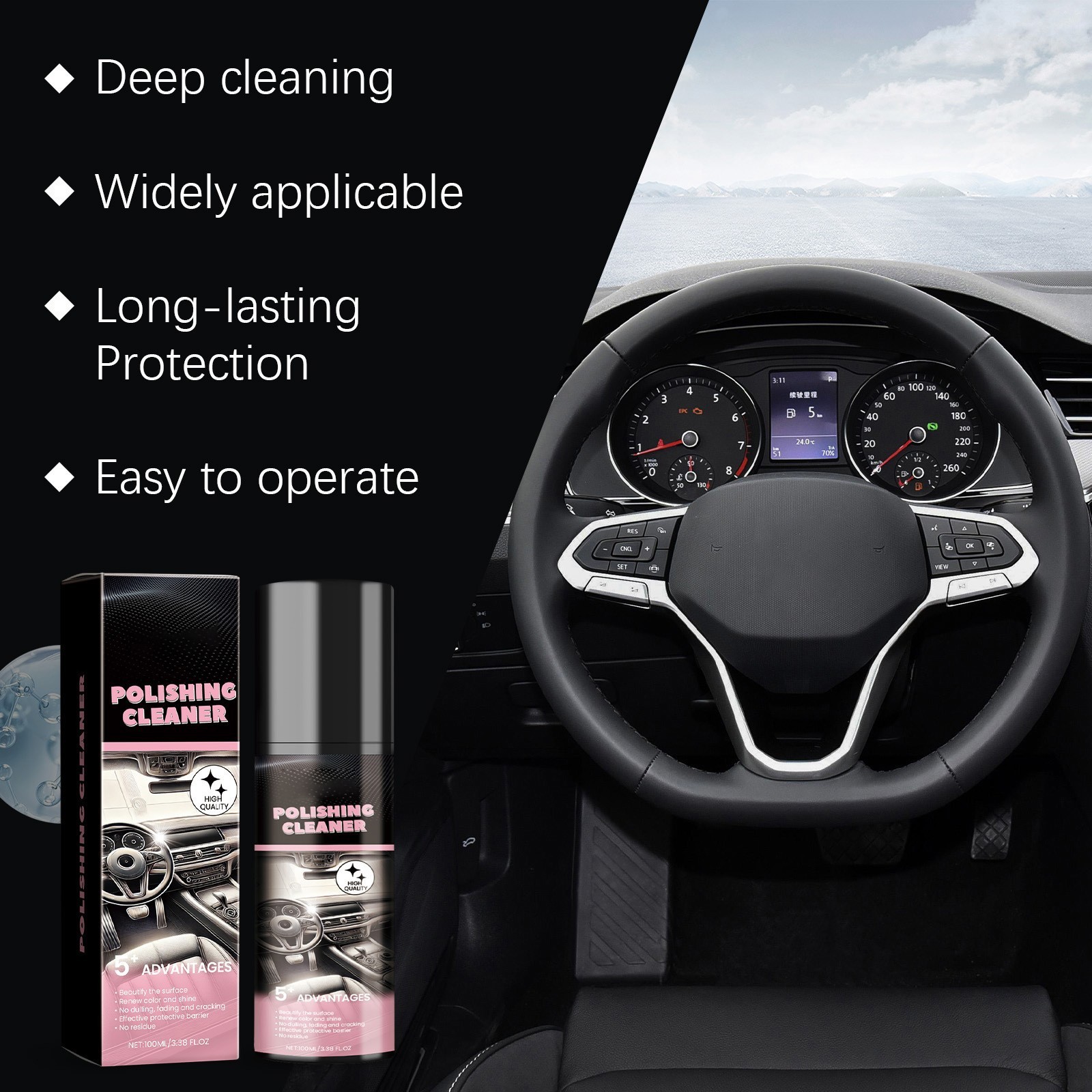 3PCS Polishing Cleaner Car Interior, Car Interior Detailer and Cleaner 100ml USA