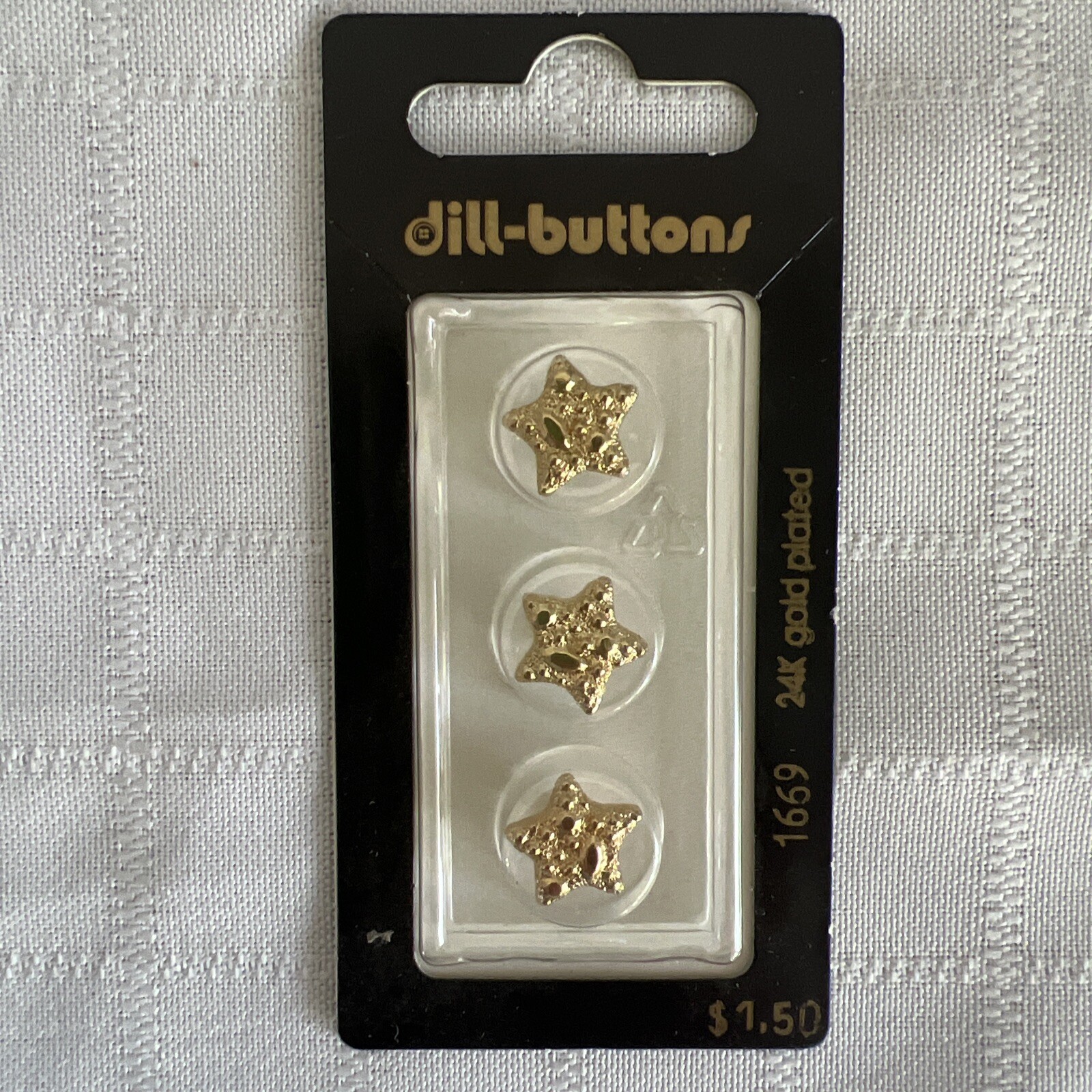 Dill Buttons 24K Gold Plated Stars - Buttons #1669 ~ 7/16" (11mm) | 3 Pack VTG