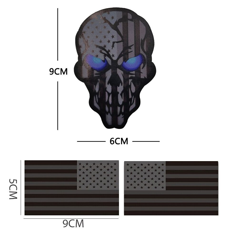 Reflect IR Blue Eye Us Usa American Flag Skull US Fl Flag Hook Loop Patch Gray