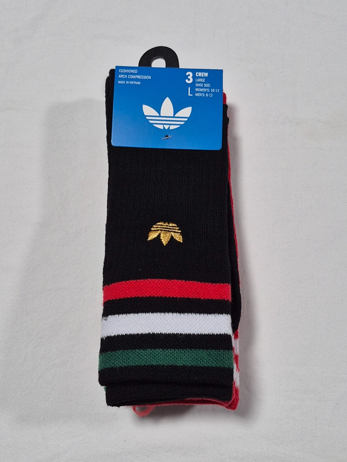 Adidas Mens Crew Cushioned  Socks 3 Pairs Originals Arch Compression  SZ 8-12