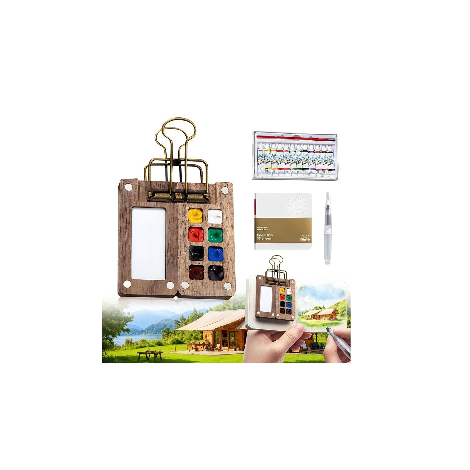 Mini Watercolor Travel Paint Set,Travel Watercolor Kit, Portable Artist Palet...