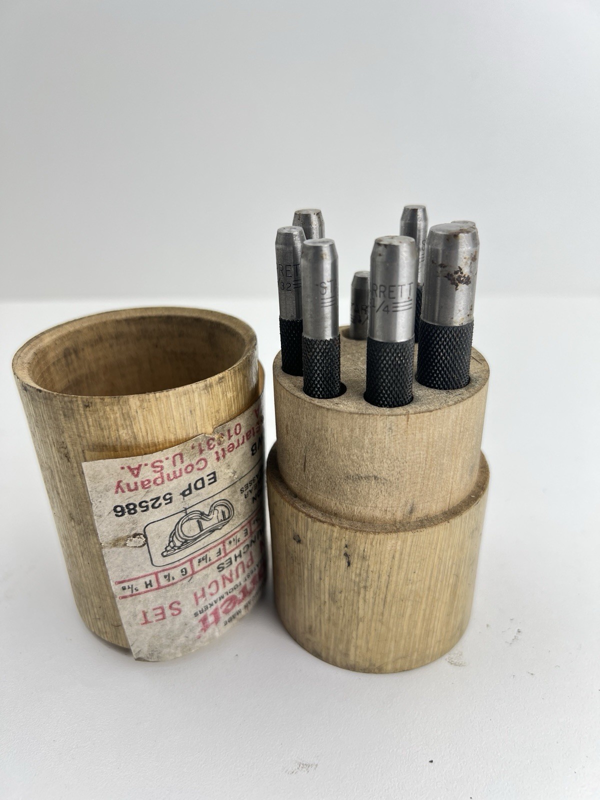 Vintage 8pc. The L.S. STARRETT Co. #S565WB Drive Pin Punch Set in Wood Case USA