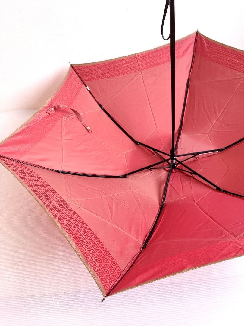 FENDI Zucca Folding Umbrella Red Classic Designer Compact Parasol Authentic