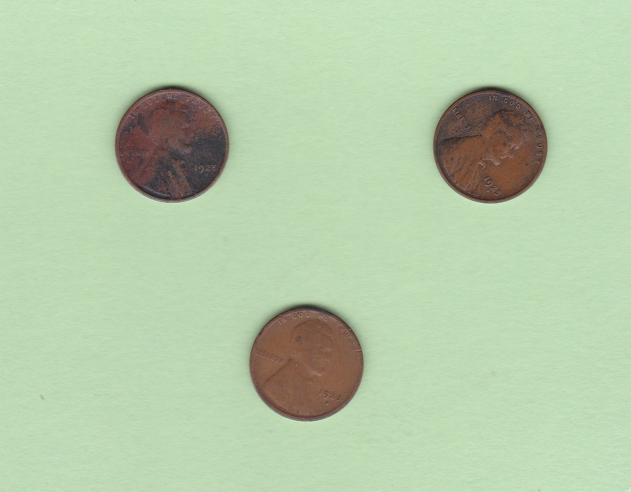 1925 D LINCOLN WHEAT PENNY 1 CENT 3 COINS TOGETHER .99 Shipping
