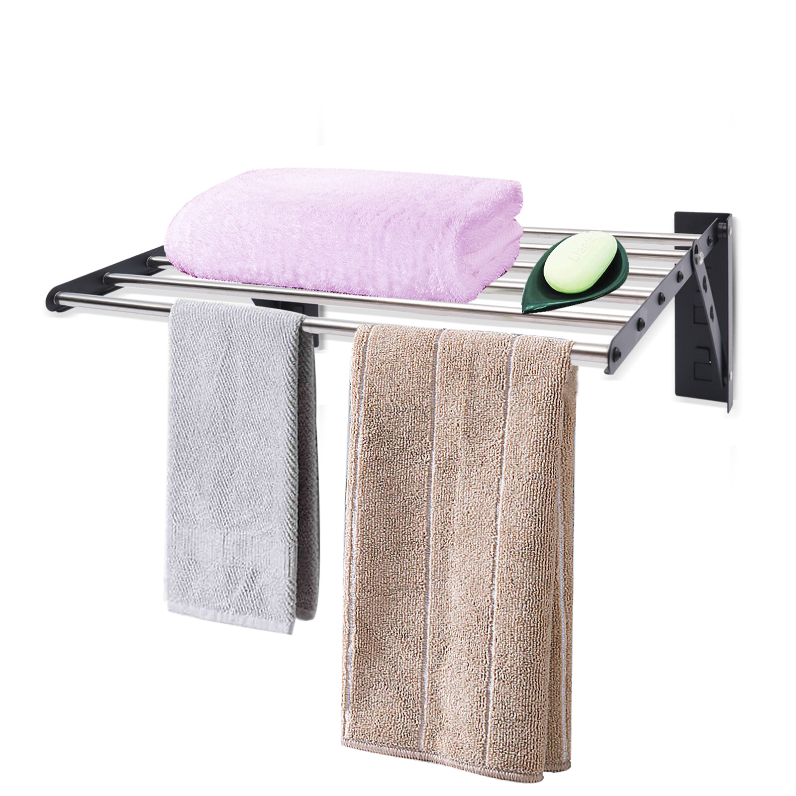Folding Laundry Drying Rack Wall-mount Foldable Clothes Dryer Hanger Storage
