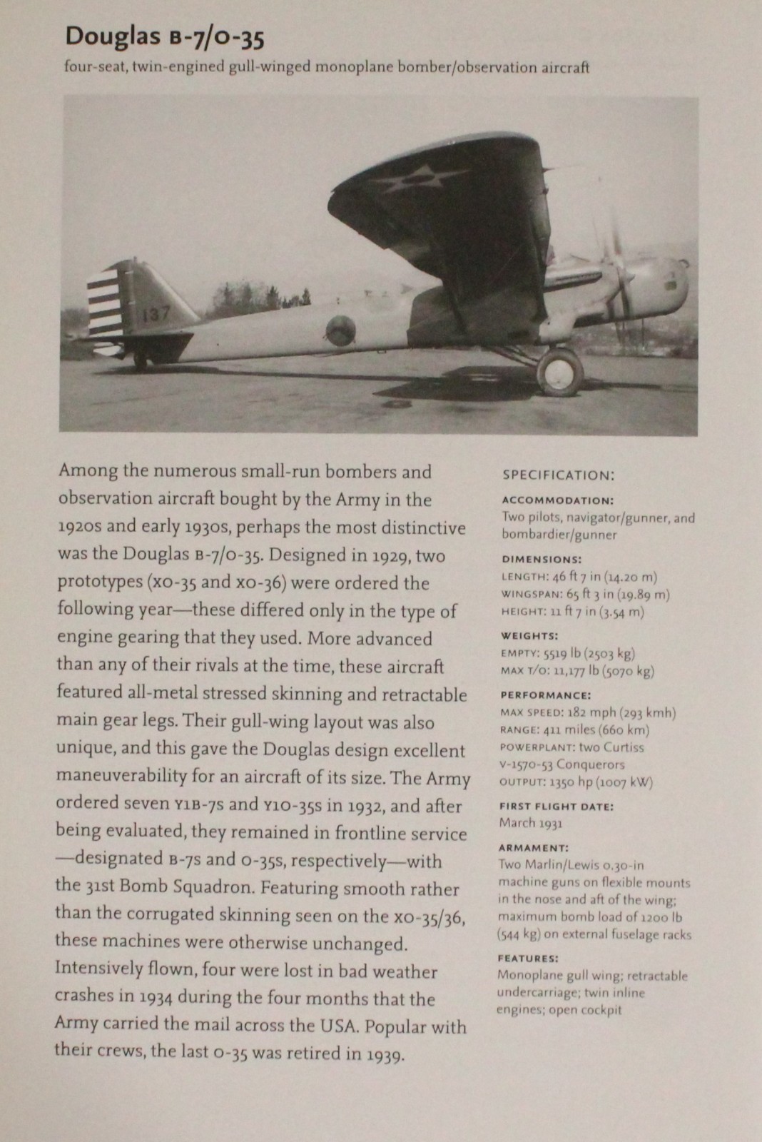 Douglas B-7 B 7 B7 O-35 O 35 O35 Plane Picture Aircraft Article Vtg Info Sheet