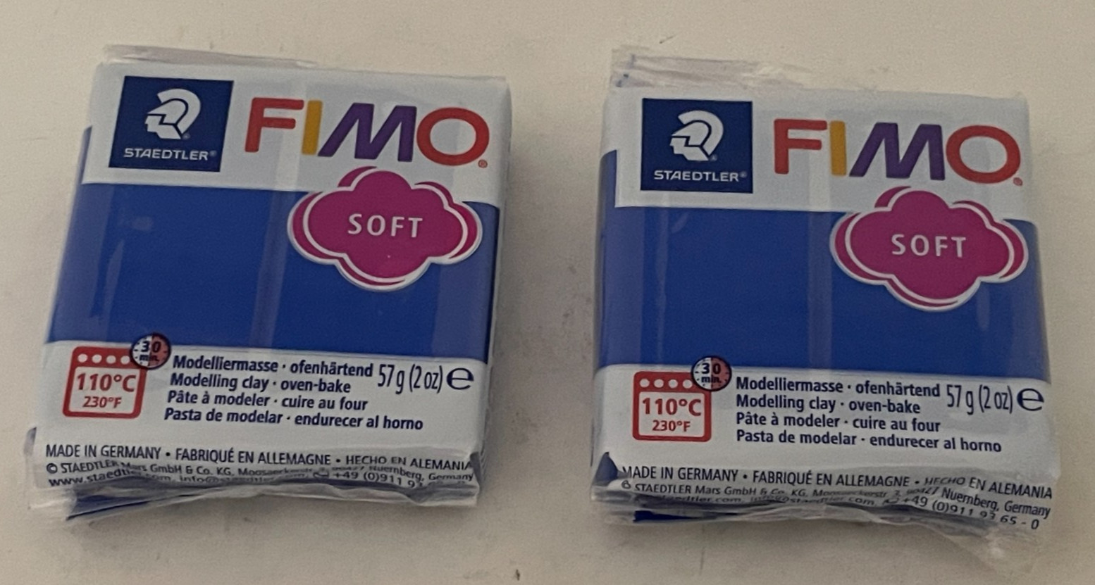 2 Staedtler Fimo Professional Soft Polymer Clay Glossy Blue Color 2oz Each